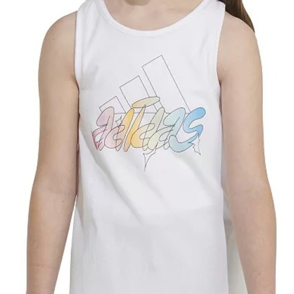 Adidas Big Girls Sleeveless Curved-Hem Cotton Logo Tank Top L